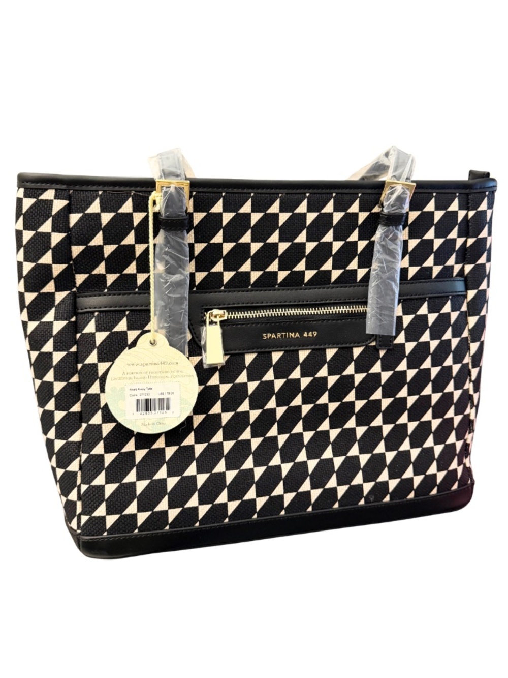 Spartina 449 Black Tote Rhett Daufuskie Island Black/Ivory Linen Tote Retired